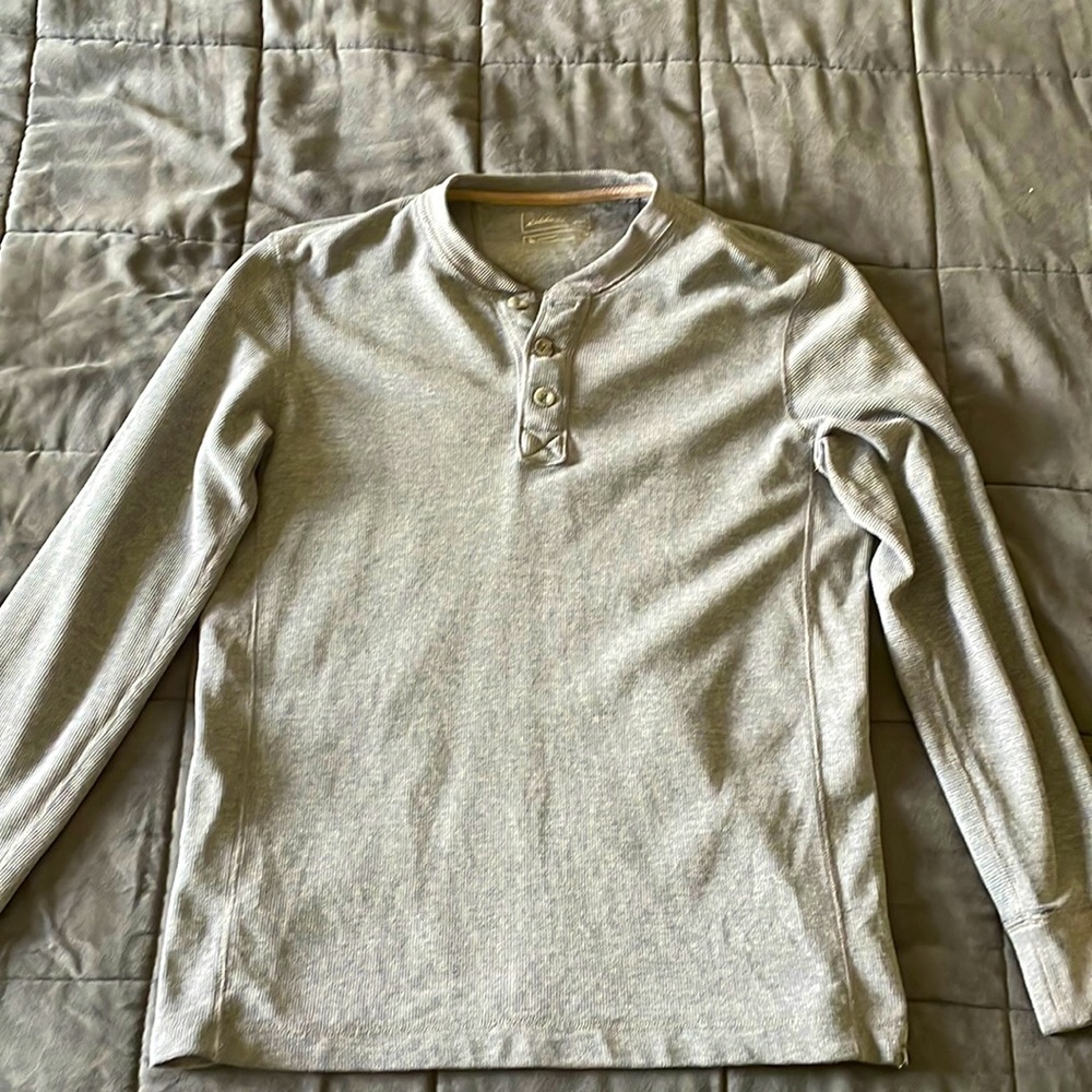 Grey Eddie Bauer Henley Long Sleeve Tee